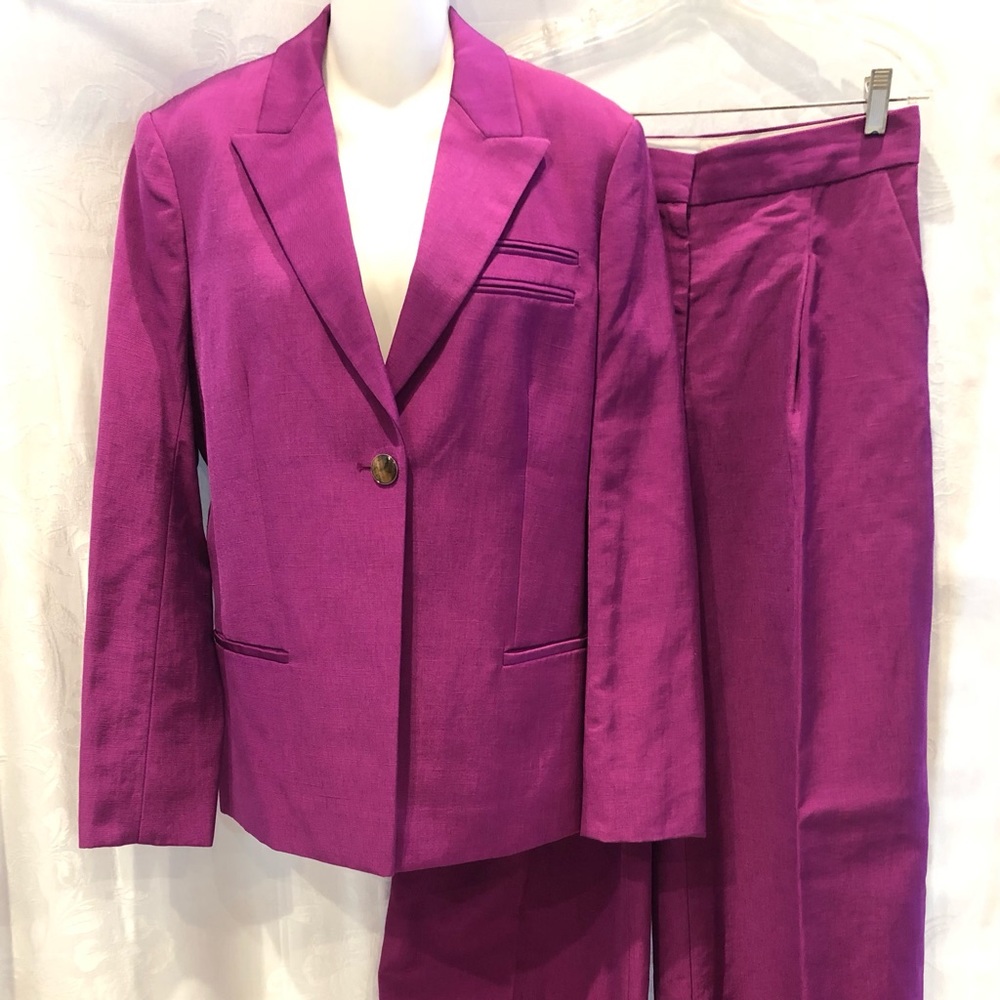 New PARTOW Harlow / Bacall Magenta Pink Linen Blend Pant Suit 6 $3790